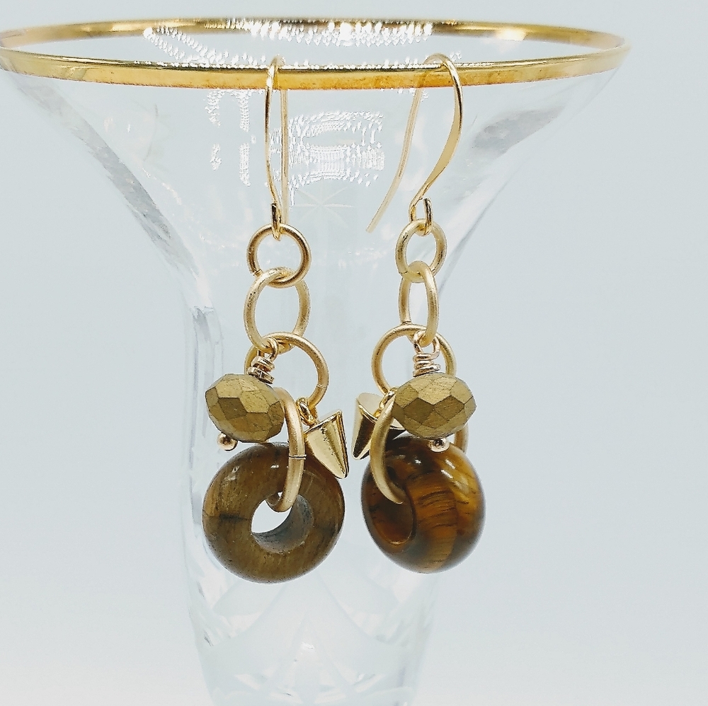 Tiger's Eye Donut Drop Earrings